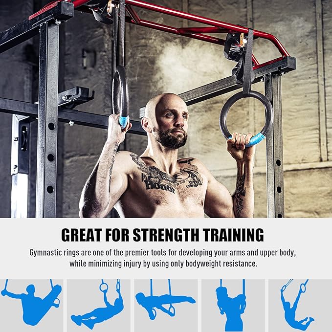 ZELUS Gymnastic Rings, Exercise Olympic Rings with Adjustable Straps, Steel Buckles, Perfect for Workout, Strength Training, Pull-Ups and Dips (Black)