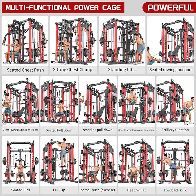 Multi-Purpose Squat Rack,Smith Machine Weight Rack Set with Cable Crossover System, Home Gym Power Racks, Power Racks and Packages