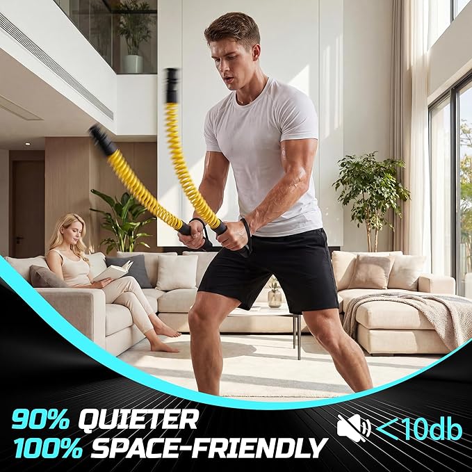 Weighted Cordless Battle Ropes for Home Gym & Apartment with 3 Adjustable Resistance Levels-Ropeless Battle Ropes for Strength Training,HIIT,Full Body Exercise Includes Workout Guide & Storage Bag