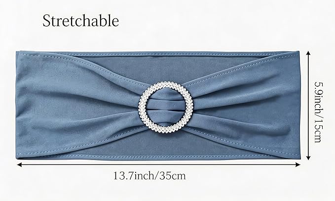 100 PCS Spandex Dusty Blue Chair Sashes Stretch Chair Bands with Buckles Slider Chairs Bows for Wedding Party Birthday Bridal Shower Engagement Banquet Anniversary Christmas Event Decor