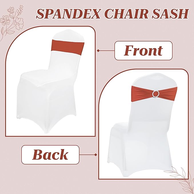 VDS - Terracotta | Spandex Chair Sashes Bows | 250 PCS | Stretch Elastic Banquet Universal Folding Chair Band Tie with Silver Buckle Slider for Wedding Party Conference Celebration Event Decoration