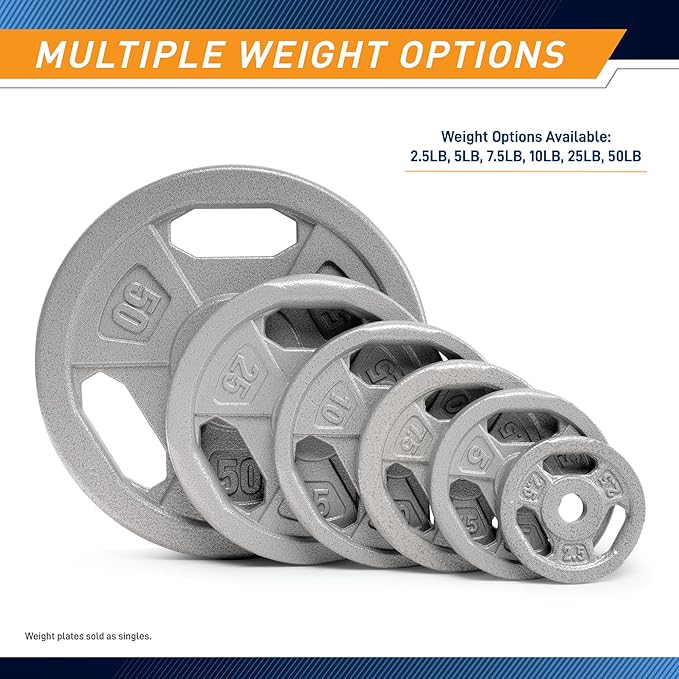 Marcy Classic 1" Cast Iron Standard Grip Plates for Strength Training and Weightlifting