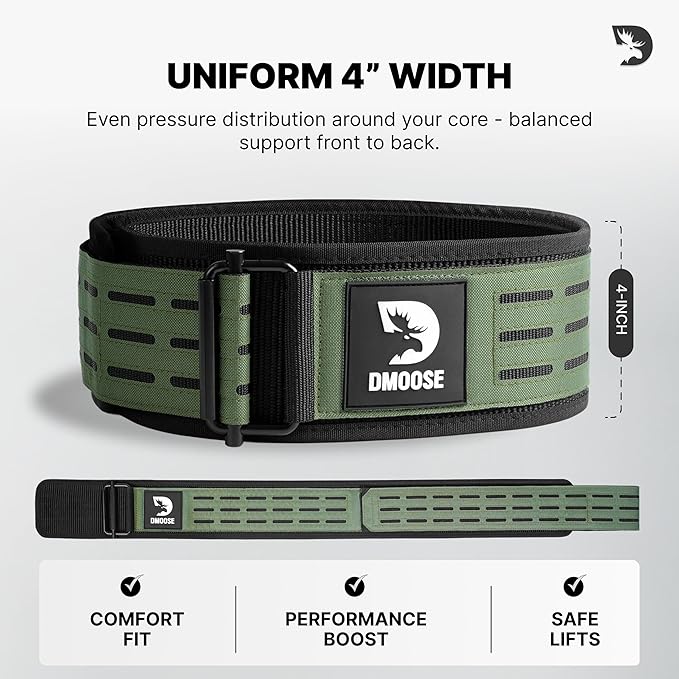DMoose Weight Lifting Belt - Auto Locking Gym Belt for Olympic Training, WOD, Cross Training for Men and Women - 4" Nylon Workout belt with Adjustable Buckle - Provides Lumbar Support and Stability
