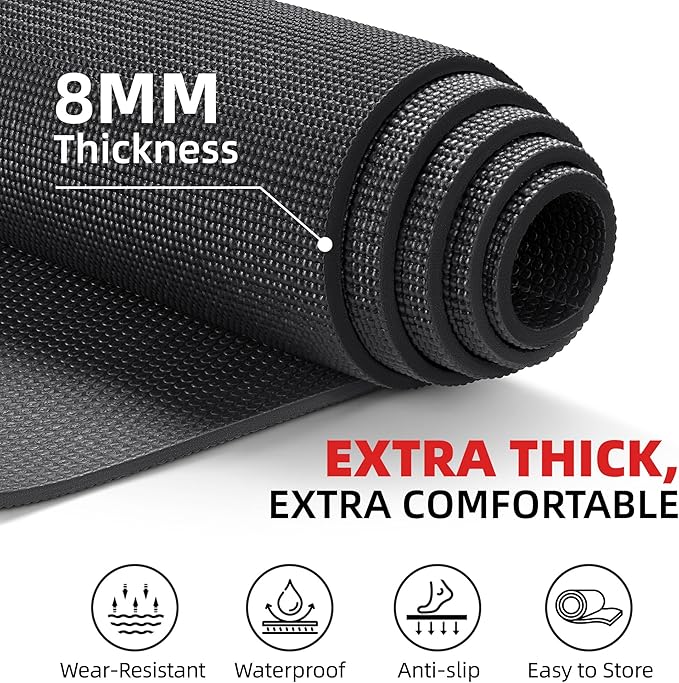 GymCope Extra Large Exercise Mat, 10'x6'/9'x6'/8'x6'/7'x5'/6'x4'(8mm) Thick Workout Mat for Home Gym & Garage Flooring, Shoe-Friendly, High-Density, MMA, HIIT, Weight Lifting, Cardio&Strength