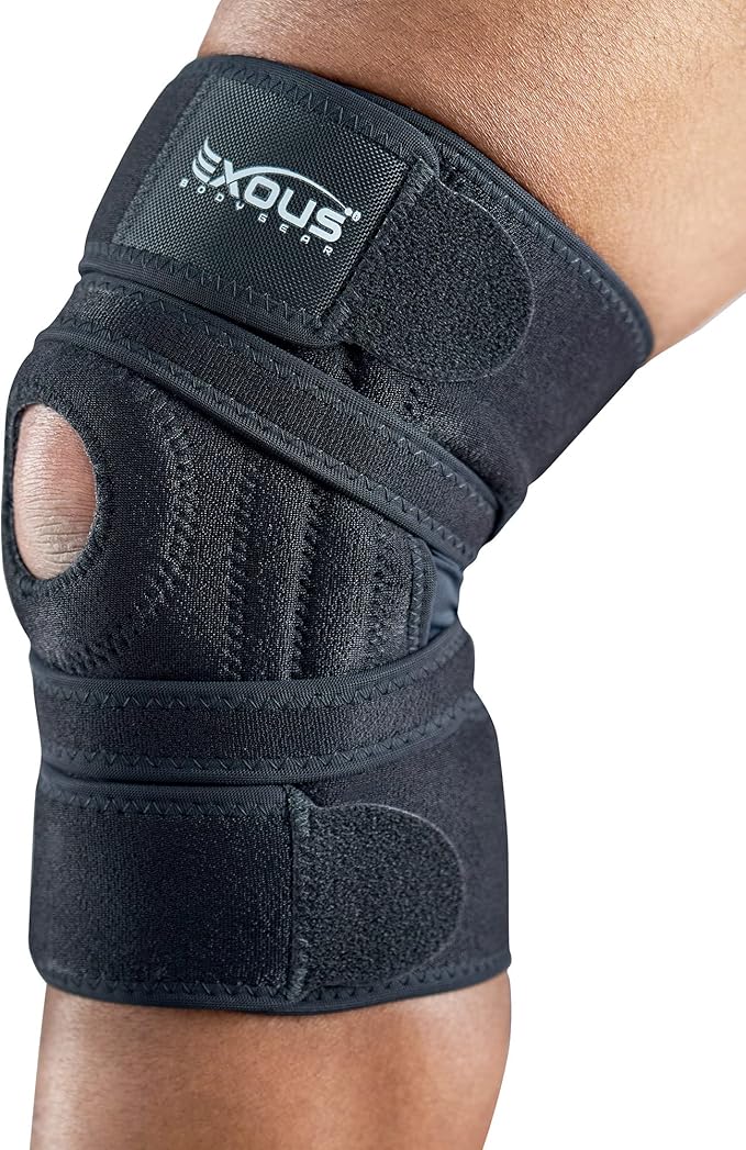 EXOUS BODYGEAR Knee Brace Meniscus Tear Support For Arthritis Acl, Mcl Pain Patented 4-way Adjustable Wraparound Strap Dual Side Stabilizer For Patella Stability Size [medium]