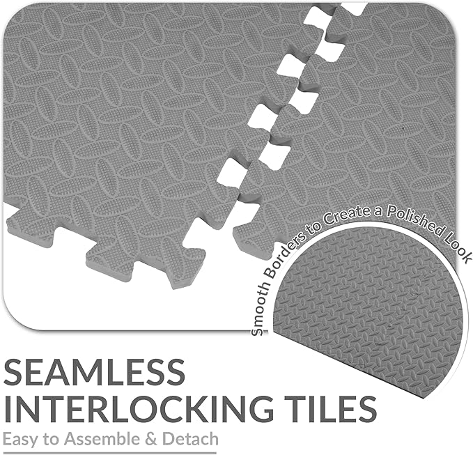 Fitvids Puzzle Exercise Gym Flooring Mat, 1/2" Thick High-Density EVA Interlocking Tiles Workout Mat for Home Gym, Fitness Equipment, MMA, Gymnastics, 36-Piece Shock-Absorbing Exercise Mat (144 Sq Ft)