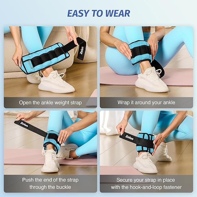 ZELUS 1 Pair Adjustable Ankle Weights, 2 4 6 8 10 lb Modularized Leg Weight Straps for Women Men, Weighted Ankle Weight Set with Removable Sandbags, 1-5 lb per Ankle Strap for Gym Yoga Jogging Walking