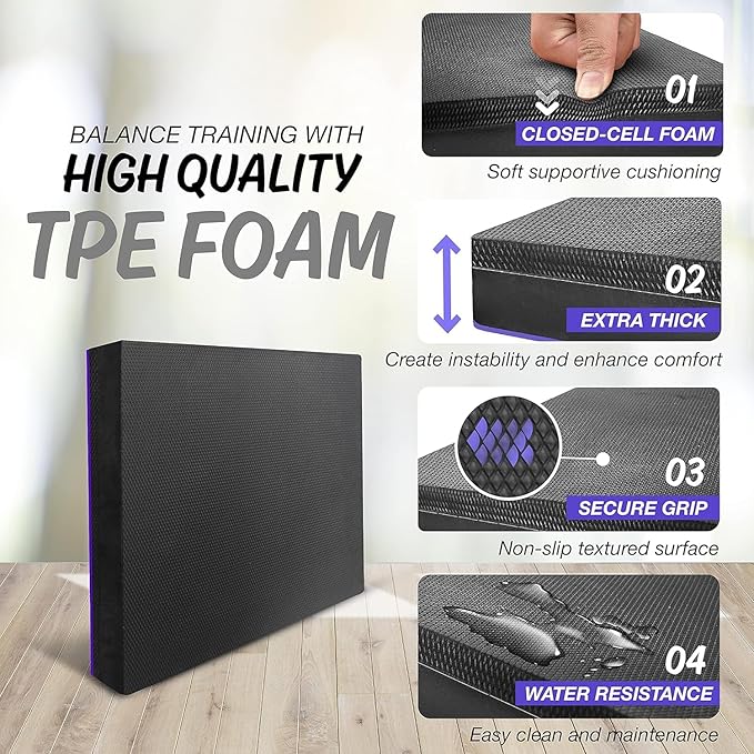 Yes4All Balance Pad, Nonslip TPE Foam Balance Pad with Upgraded Sizes - L, XL, XXL Balance Mat for Fitness, Yoga & Stability Training - Multicolor Options