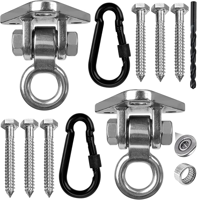 2-Pack Heavy Duty Swing Hanger Bracket, 1000 lbs Capacity, 304 Stainless Steel Swing Mount with Threaded Hook, for Indoor/Outdoor Porch Swing, Hammock, Gym Rings, Punching Bag Hardware