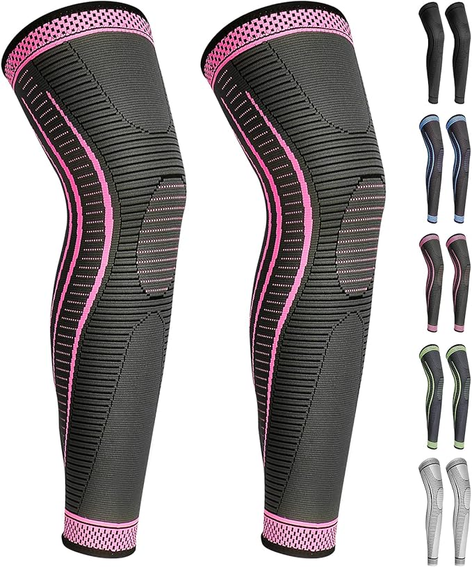 2 Pack Full Leg Compression Sleeves for Men And Women Long Knee Brace Support for Basketball, Running, Workout, Cycling, Sport