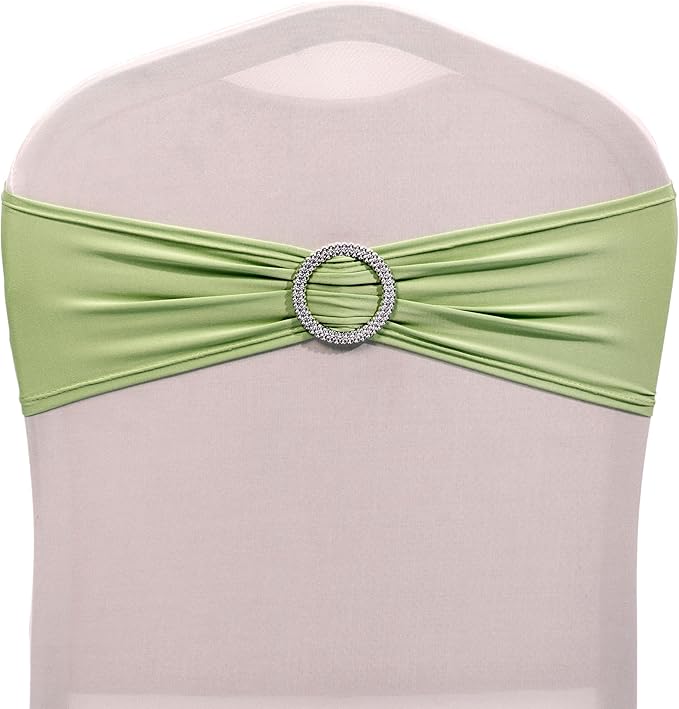 MDS Pack of 250 Spandex Chair Sashes Bow Universal fits Elastic Stretch Chair Bands Ties with Buckle for Wedding Party Banquet Events Decoration Spandex Slider Sashes Bow - Sage Green