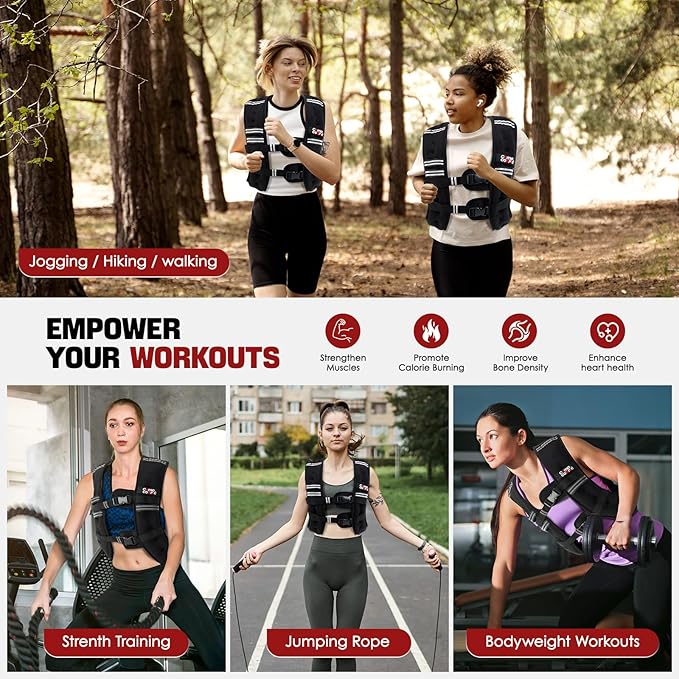 Weighted Vest, 5lb/10lb/12lb/15lb Weight Vest with Reflective Stripe for Women, Men, Rucking Vest for Walking Strength Training Running, Workout, Jogging