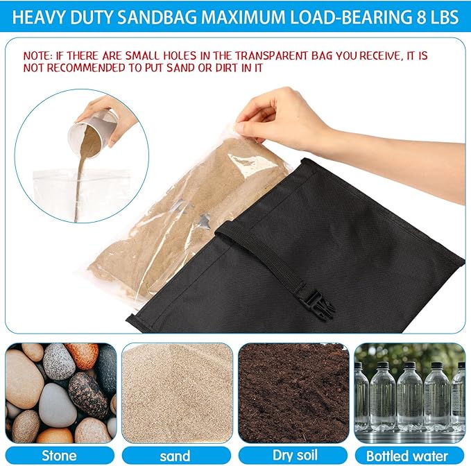 Soulchen Sand Bag for Boat Covers 8/10/12 Pcs Sandbag Mooring Kit Tear-Resistant Weight Sandbag Windproof Weighted Sand Bag Tarp Weight with Carabiner and Tarp Clip Accessories