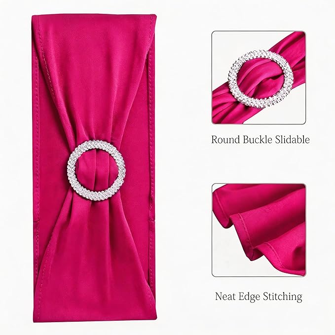 Pack of 50 Spandex Hot Pink Chair Sashes for Wedding Fuchsia Chair Bows Sashes Bands Buckles Fitting Birthday Party Events Engagement Anniversary Bridal Shower Baby Shower Decoration