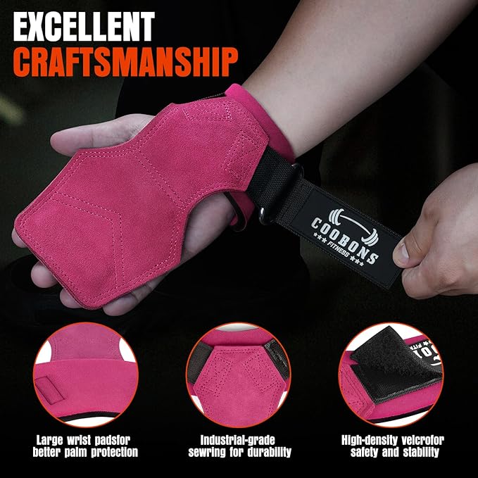 Weight Lifting Wrist Straps, Gym Straps Weight Lifting for Deadlift and Powerlifting, Double Layer Leather Wrist Wraps with Padded Cushion Wrist Loop, Weightlifting Grips for Men and Women