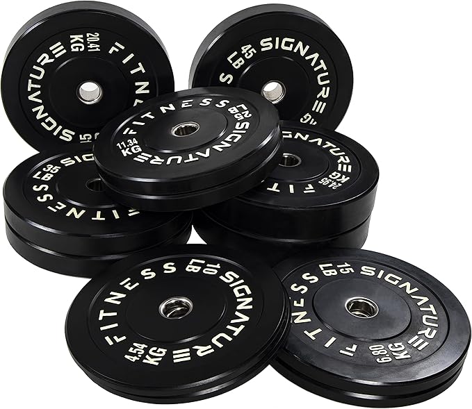 Signature Fitness 2-Inch Cast Iron Barbell Set, Including Multiple LBS Weight Plates and 6FT Barbell Set, Multiple