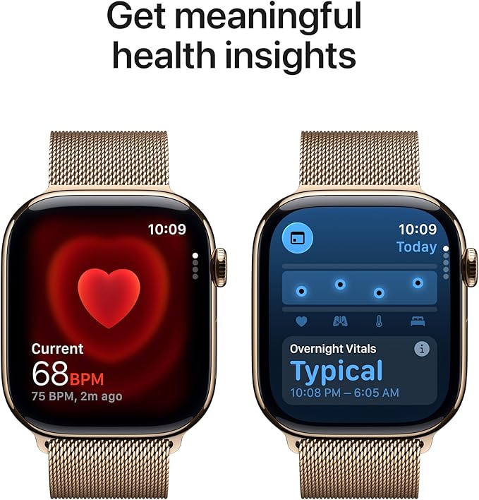 Apple Watch Series 11 [GPS + Cellular 46mm] Smartwatch with Gold Titanium Case with Gold Milanese Loop - M/L. Sleep Score, Fitness Tracker, Health Monitoring, Always-On Display, Water Resistant