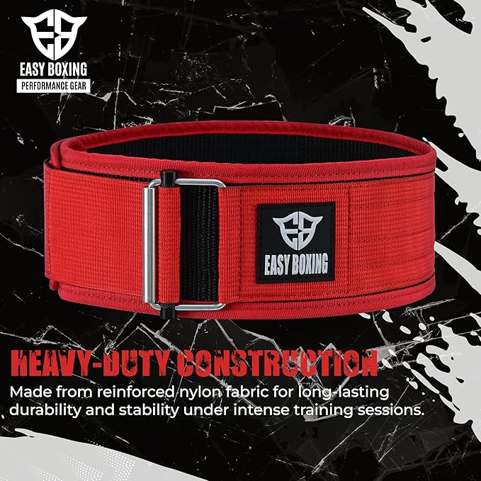 Weight Lifting Belt, Nylon Web, 4 Inch Width, Buckle Closure, for Squats, Deadlifts, Olympic Training, Bodybuilding, Cross-Training Workouts