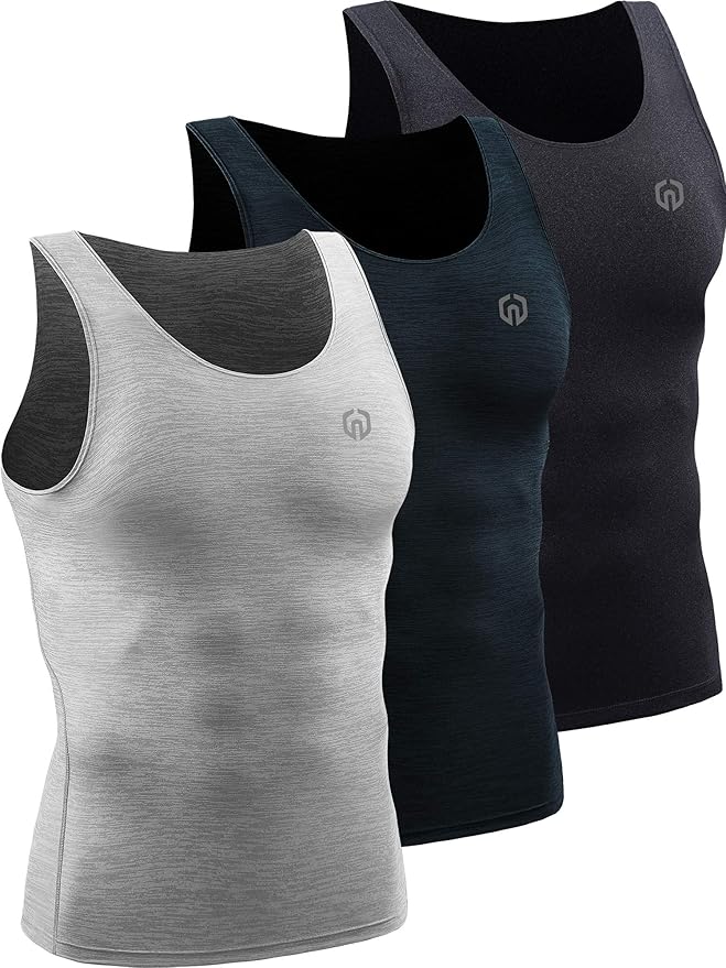 NELEUS Men's 3 Pack Athletic Compression Under Base Layer Sport Tank Top