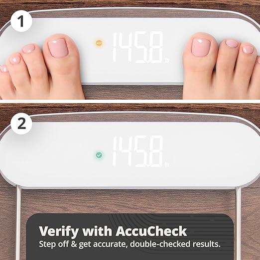 Greater Goods AccuCheck Digital Scale for Body Weight - Accurate Digital Bathroom Scale with High-Precision Sensors, Large Easy-to-Read Backlit Display, 400 lb Capacity, Auto Step-On (Clear)