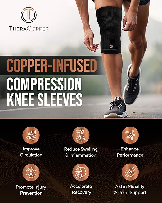 TheraCopper Copper Knee Brace for Men & Women (2 Pack) — Non-Slip Compression Copper Knee Sleeve for Arthritis, Knees Pain Relief, Swelling, Anti inflammatory and Recovery Support (XX-Large)