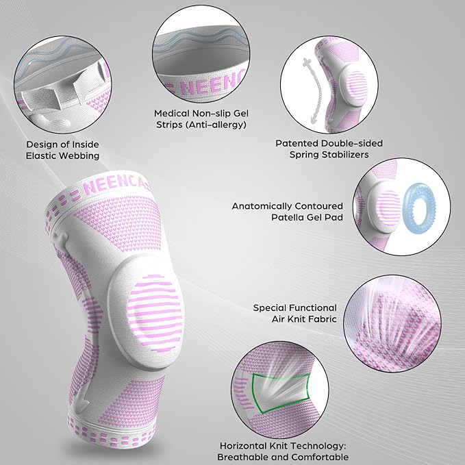 NEENCA Professional Knee Brace for Pain Relief, Medical Knee Support with Patella Pad & Side Stabilizers, Compression Knee Sleeve for Meniscus Tear, ACL, Joint Pain, Runner, Workout (Pink White, M)