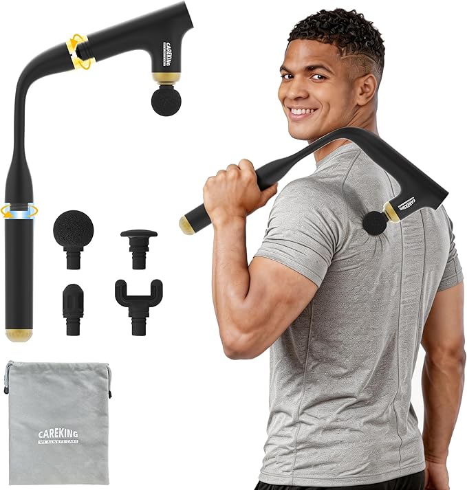 3-in-1 Muscle Massager Gun Deep Tissue with Long Handle, Back Massager for Pain Relief, Handheld Percussion Massager for Shoulder, Arm, Thigh, Waist, Neck