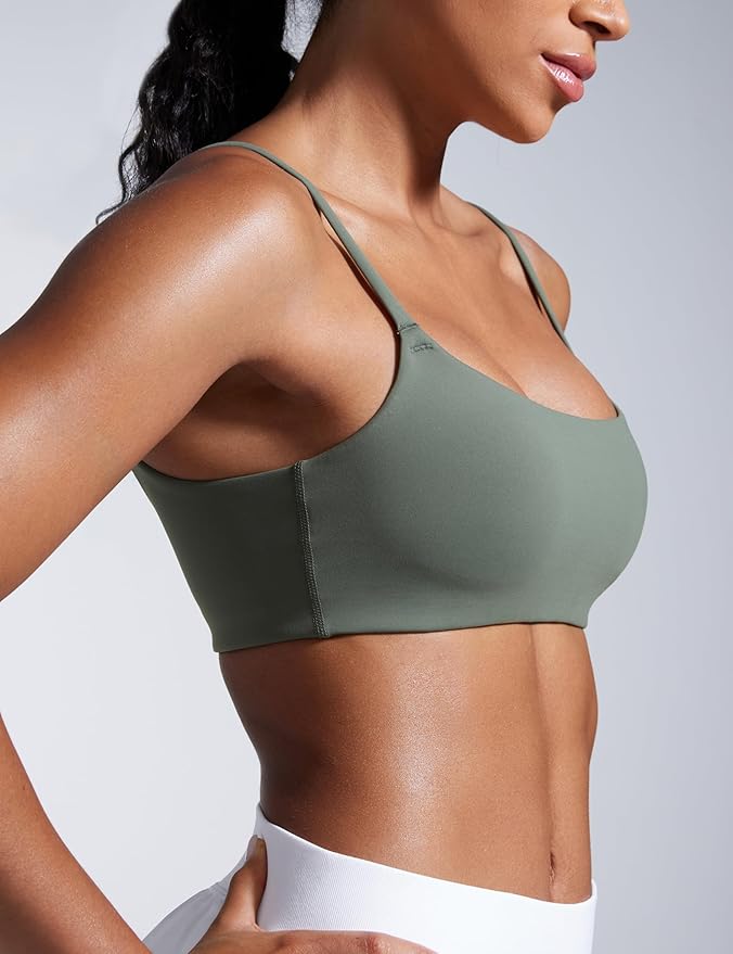CRZ YOGA Butterbreeze Scoop Neck Sports Bras for Women - Spaghetti Straps Wireless Workout Padded Gym Cami Top