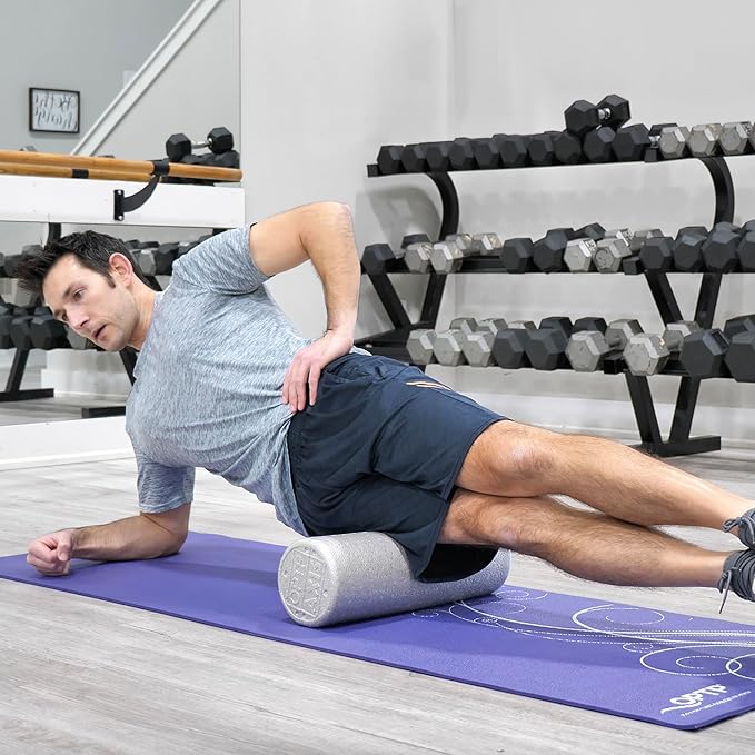 OPTP Silver AXIS Foam Roller, Moderate Density for Sports Medicine, Physical Therapy, Pilates, Yoga - Myofascial Release on Trigger Points (Silver Moderate Density, 18" x 6" Round)
