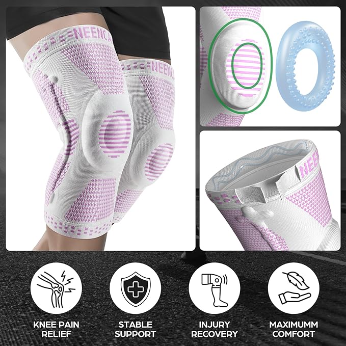 NEENCA Professional Knee Brace for Pain Relief, Medical Knee Support with Patella Pad & Side Stabilizers, Compression Knee Sleeve for Meniscus Tear, ACL, Joint Pain, Runner, Workout (Pink White, XS)