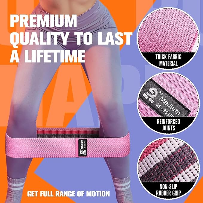 Booty & Resistance Bands – 3 Level Non-Slip Fabric Exercise Bands for Legs & Glutes, Women & Men, Squats, Hip Thigh Training, Yoga, Pilates, Home Workout
