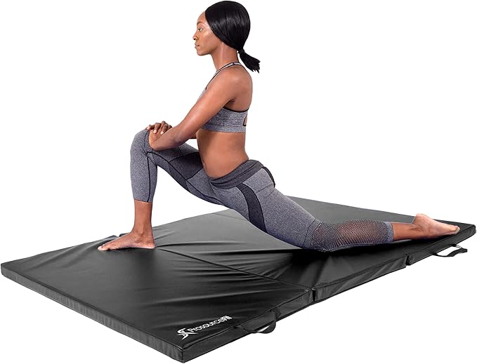 ProsourceFit Tri-Fold Folding Thick Exercise Mat 6’x4’ with Carrying Handles for Tumbling, Martial Arts, Gymnastics, Stretching, Core Workouts