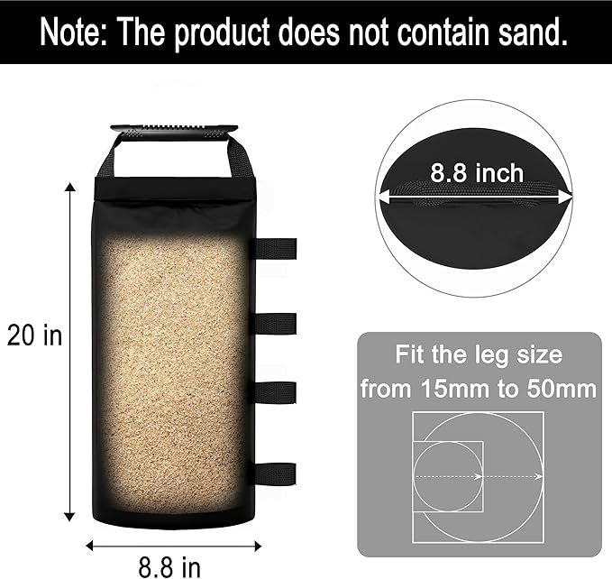 224 LBS Sand Bags for Canopy Weights – 8 Pack Heavy Duty Sandbags with Handle, Leak-Proof Oxford Cloth, Wind Resistant Weights for Beach Umbrella, Awning, Camping, Outdoor Events-Black