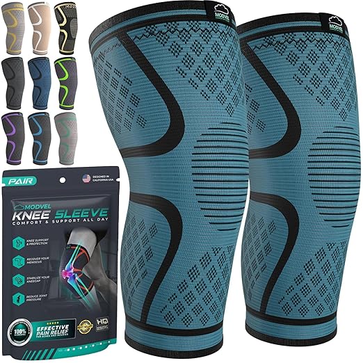 Modvel 2 Pack Knee Brace for Women & Men - Knee Support for Walking, Knee Compression Sleeves for Pain Relief, Knee Sleeves for Women, Knee Sleeves for Men, Knee Brace for Sports, Workouts & Arthritis