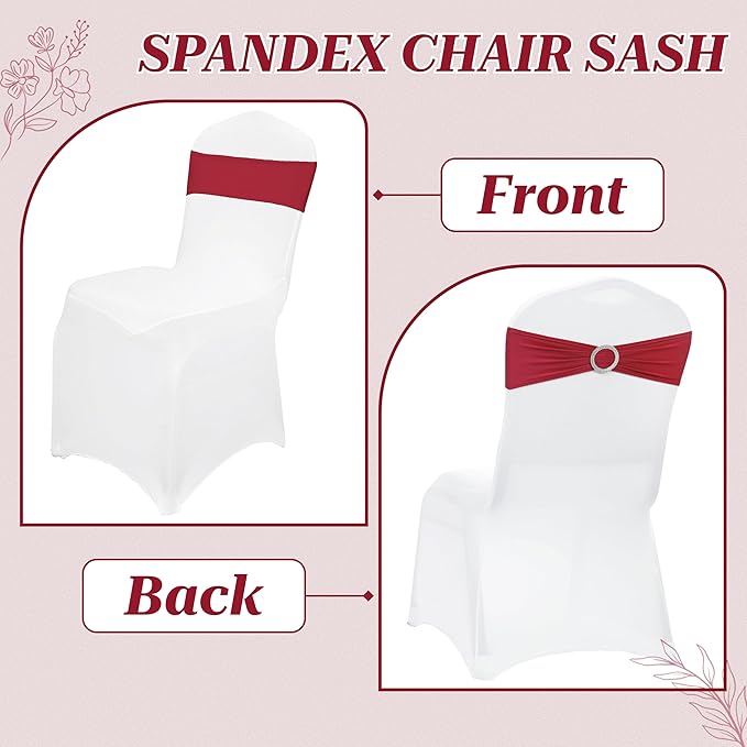 VDS - Apple Red | Spandex Chair Sashes Bows | 300 PCS | Stretch Elastic Banquet Universal Folding Chair Band Tie with Silver Buckle Slider for Wedding Party Conference Celebration Event Decoration