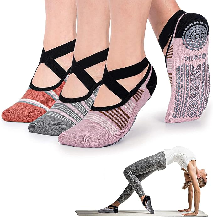 Ozaiic Pilates Socks for Women Non Slip Grip, Yoga Socks with Grippers for Barre, Hospital, Ballet, Dance, Barefoot Workout