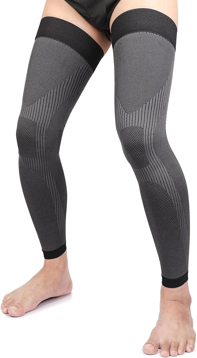 KEKING® Full Leg Compression Sleeves, Unisex, Thigh High Compression Stocking 20-30mmHg Graduated Support for Thigh Calf Knee, Running, Basketball, Reduce Varicose Veins and Swelling, 1 Pair, Black M