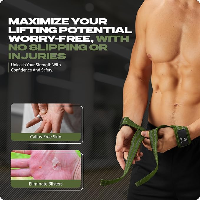 Special Essentials 2 Pack of Wrist Straps for Weightlifting - Two-Sided Anti Slip Silicone Grip & Padded Neoprene - Durable Gym Lifting Straps for Men and Women for Bodybuilding & Powerlifting