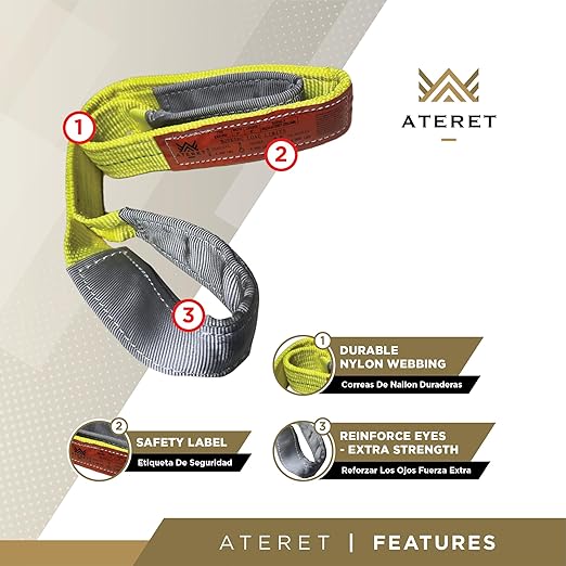 ATERET Twisted Eye Polyester Lift Sling I 3" x 10 feet I Heavy Duty Lifting Web Sling I (3" x 10')