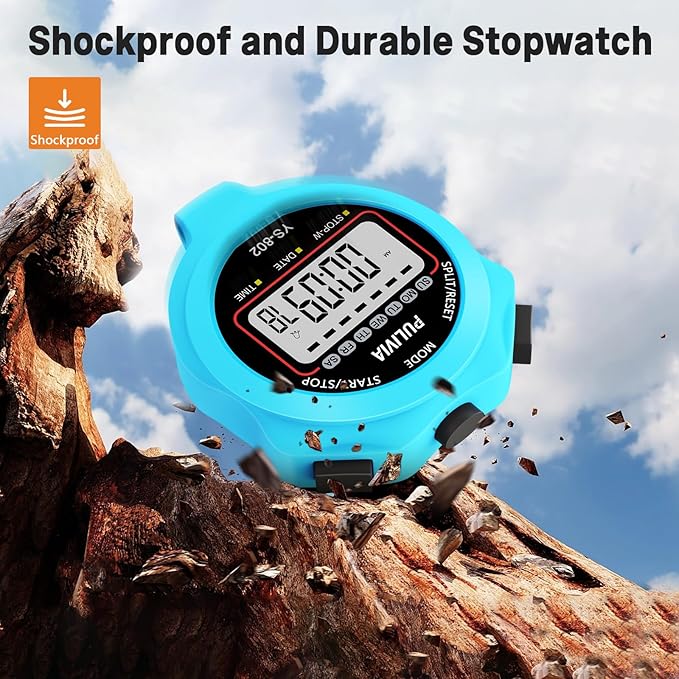 Sports Stopwatch Timer, Single Lap Split Digital Stop Watch for Sports Kids Coaches Swimming Running, Blue