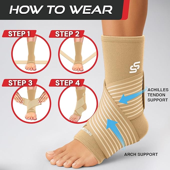 Sleeve Stars Ankle Brace for Women & Men, Ankle Wrap for Sprain, Compression Sleeve for Plantar Fasciitis Relief, Easy Customizable Support: w/ Removable Strap (Pair/M:10"-12"/Beige)