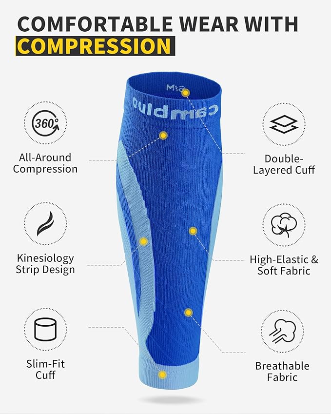 CAMBIVO 3-Pair Calf Compression Sleeves for Men & Women – Footless Socks for Shin Splints & Leg Pain Relief, 1 Pair Available