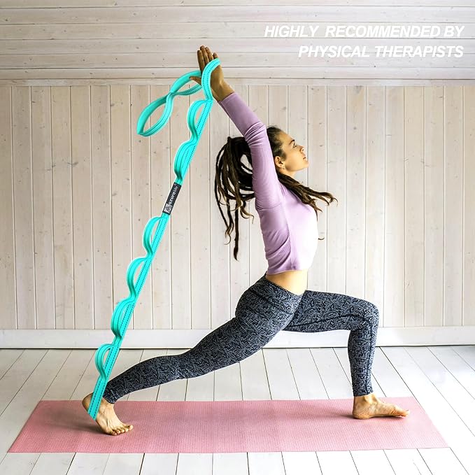 A AZURELIFE Premium Durable Stretch Straps with Loops, Stretching Strap for Physical Therapy, Multi-Loop Yoga Strap Fitness Exercise Strap for Yoga, Pilates, Dance, Flexibility&Exercise