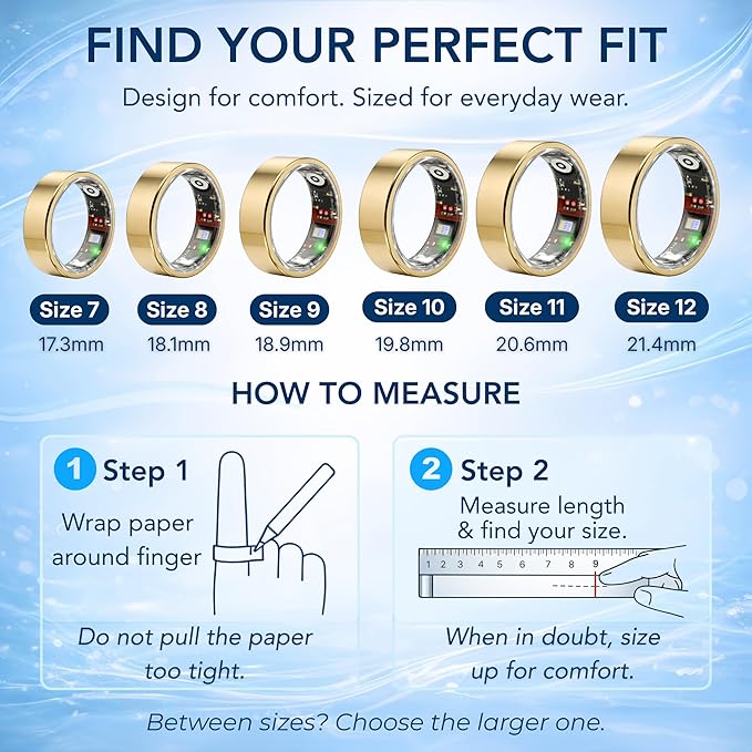Smart Ring Health & Fitness Tracker for Men & Women – Sleep, Heart Rate & SpO₂ Monitoring, Stress & Activity Tracking, Women’s Health Support, 180+ Sports Modes, IP68 Waterproof, No Subscription Fee