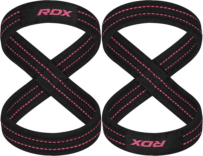 RDX Weight Lifting Straps Figure 8, Anti Slip Strap with Cuffs Wrist Support for Gym Workout Deadlift Powerlifting Bodybuilding Weightlifting, Fitness Strength Training, Hand Bar Grip for Men