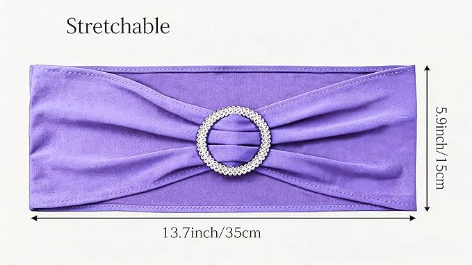 100 PCS Spandex Lavender Chair Sashes for Wedding Stretch Light Purple Chair Bows Bands with Buckle for Party Banquet Birthday Engagement Outdoor Events Decorations