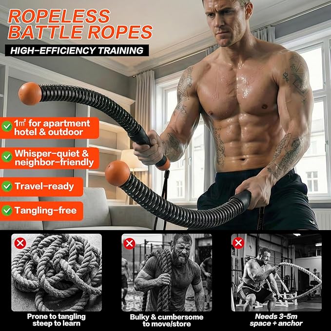 Ropeless Battle Ropes for Home Gym, Portable Cordless Weighted Battle Ropes with Storage Bag, High Calorie Burn for Men & Women, Fitness Equipment for HIIT & Low-Impact Aerobic Training