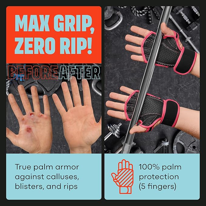 Mava Sports Open Gym Gloves with Integrated Wrist Support – Padded Weight Lifting Gloves for Men & Women – Silicone Grip Fingerless Workout Gloves for Cross Training & Fitness – 1 Pair