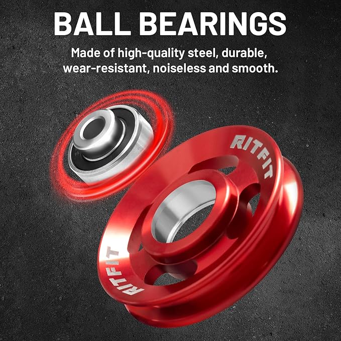 RitFit Aluminum Pulley Wheel for Gym Equipment, 6PCS Set Power Rack Pulley Attachment, 90mm Aluminum Alloy Bearing Gym Pulley Wheel for Home Gym