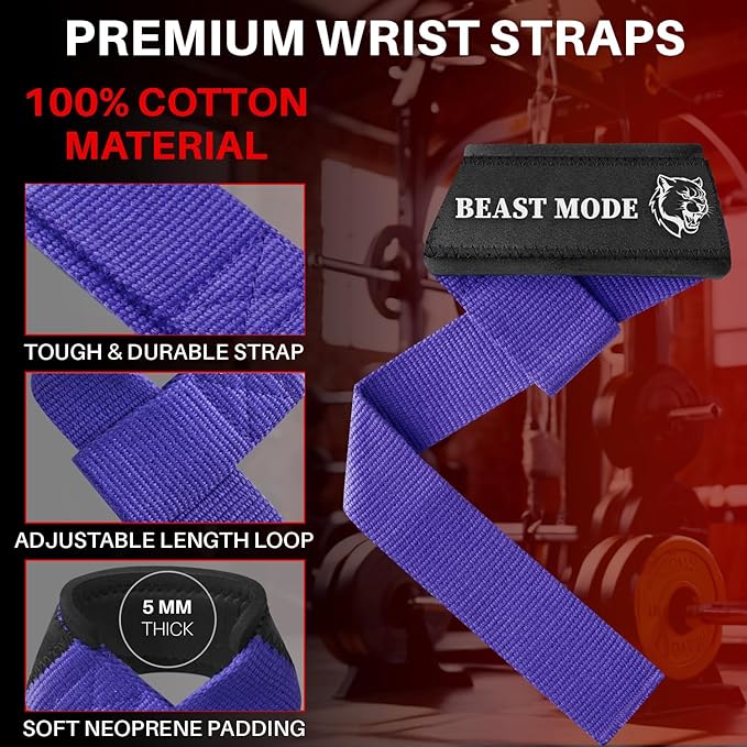 TECEUM Lifting Straps for Weightlifting Gym Strength Training - Wrist Straps with Neoprene Padded Cotton - Men & Women – Ideal for Powerlifting, Bodybuilding & Deadlifts